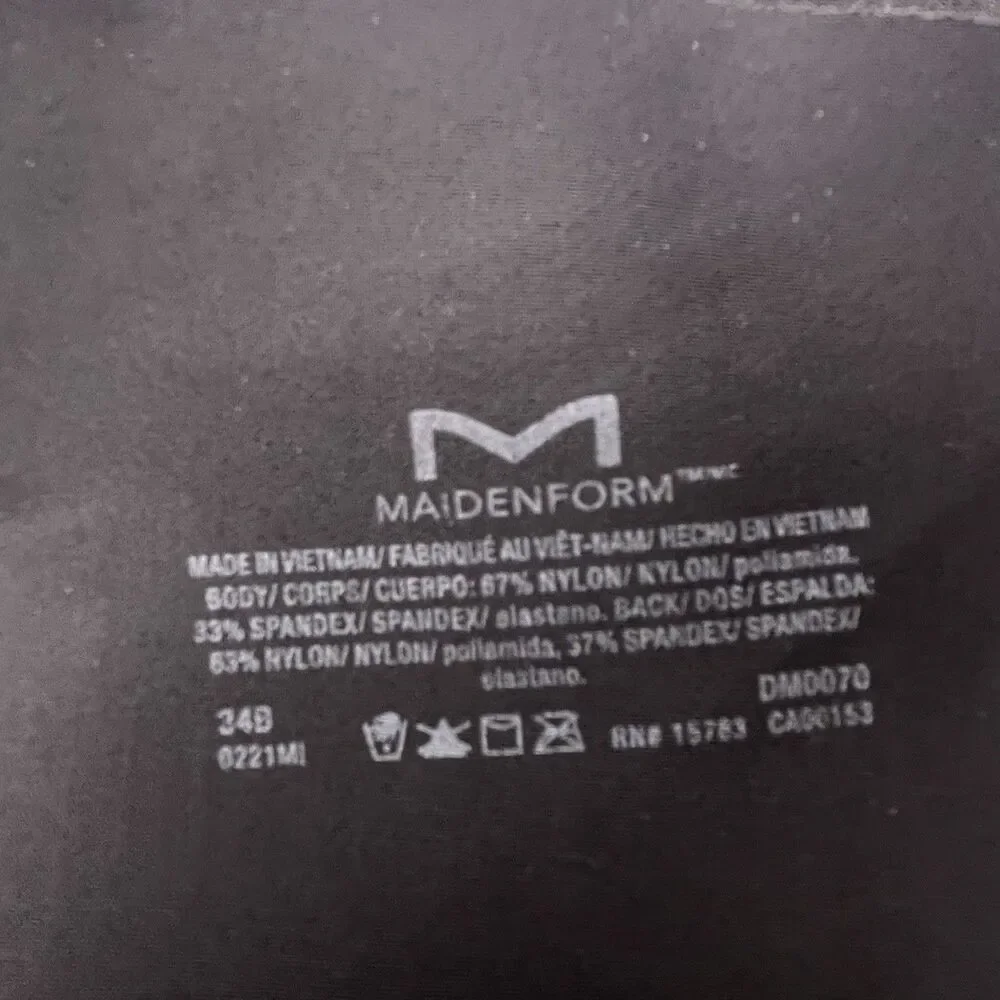 Maidenform T-Shirt Bra Size 34B Black One Fab Fit Underwire Adjustable Comfort